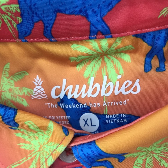 Chubbies Polo Shirt Mens XL Howler Moon Wolf Performance Stretch Preppy AOP NEW - Picture 2 of 9
